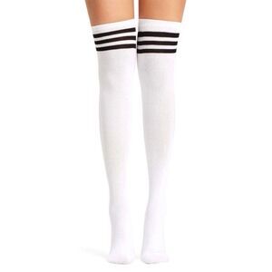 White Stripes Black Topper Tall Knee Socks NEW